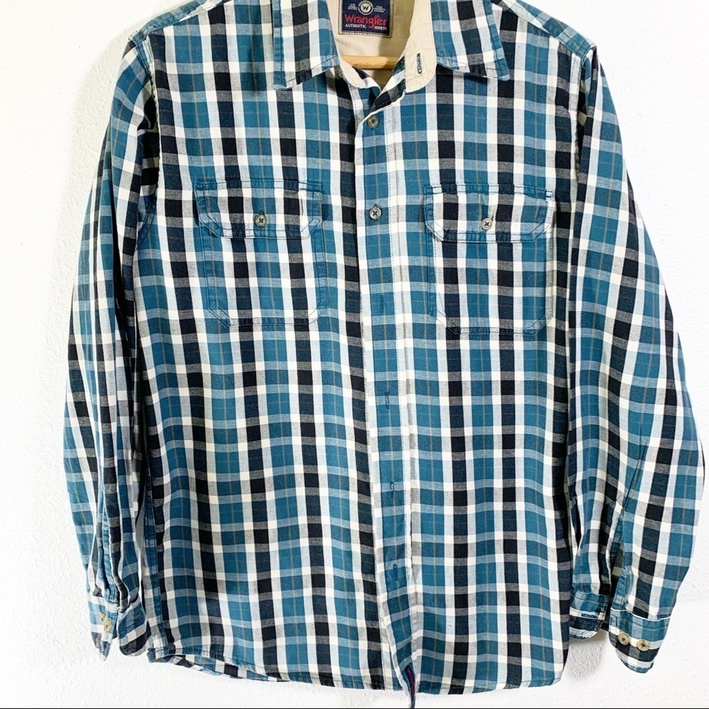 Wrangler Authentic Plaid Black Turquoise Button